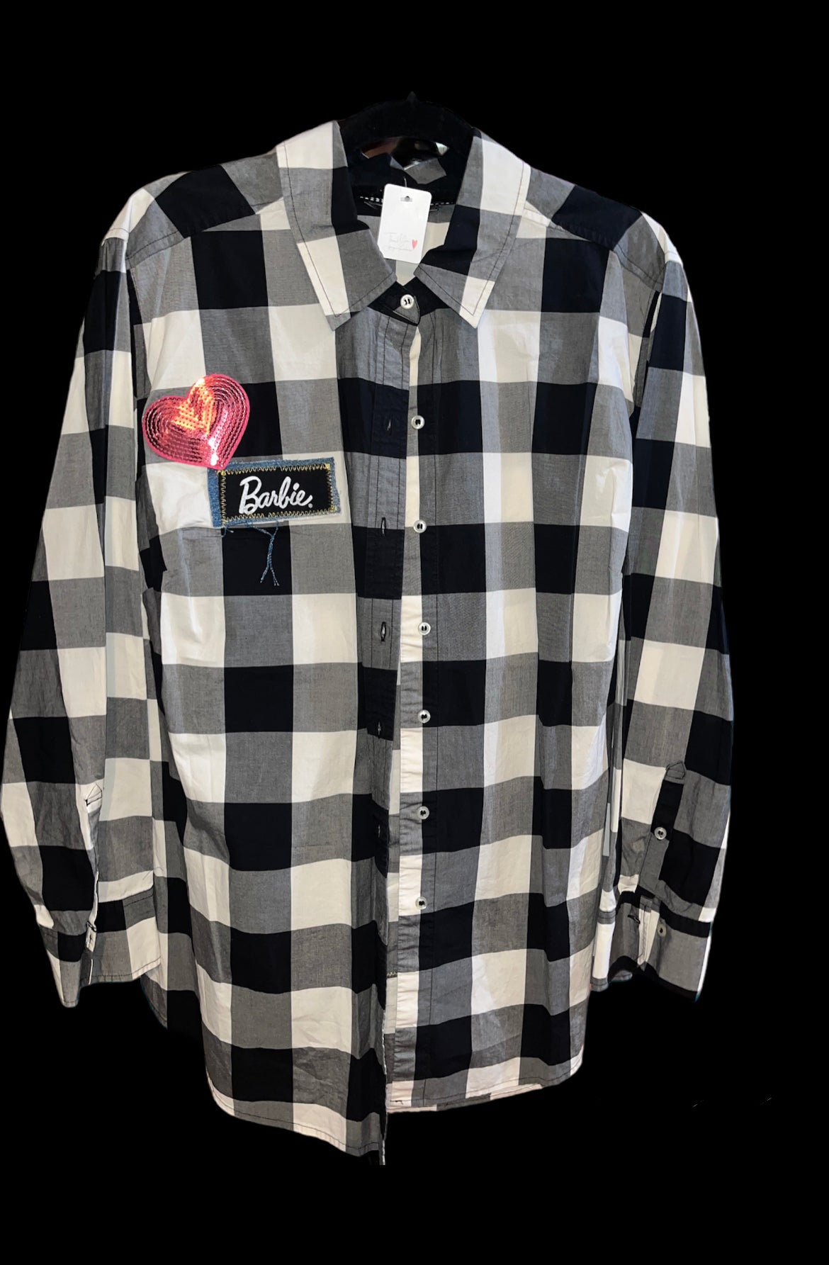 Customized “I ❤️U Barbie” Graphic Checkered Boyfriend Shirt