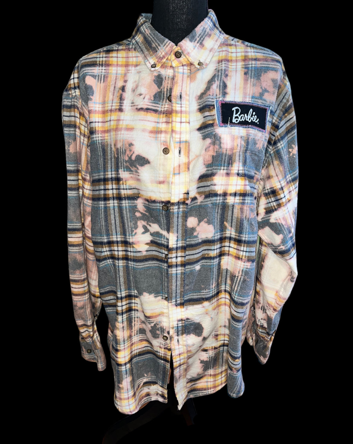 Customized “Super Fly Barbie” Graphic Reverse Tie Dye Flannel