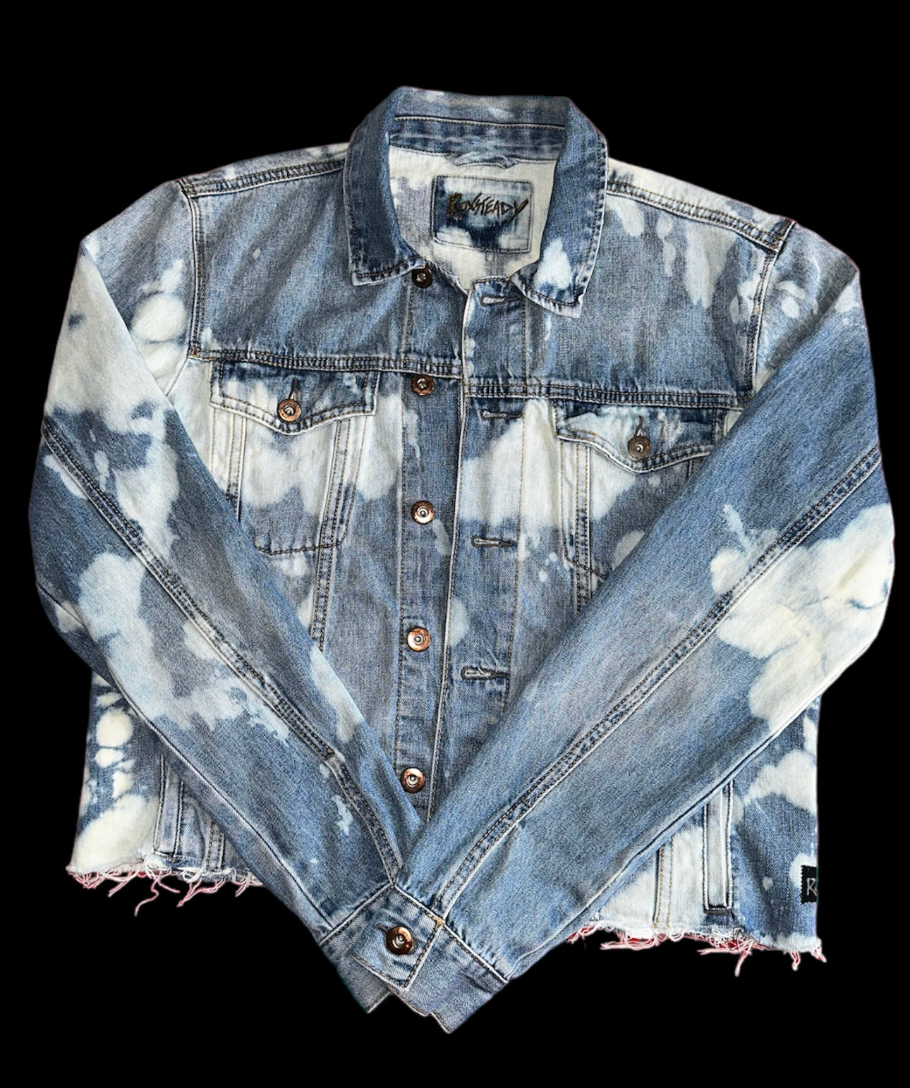 Customized “Queen” Reverse Tie Dye Denim Jacket with Stitched Patchwork
