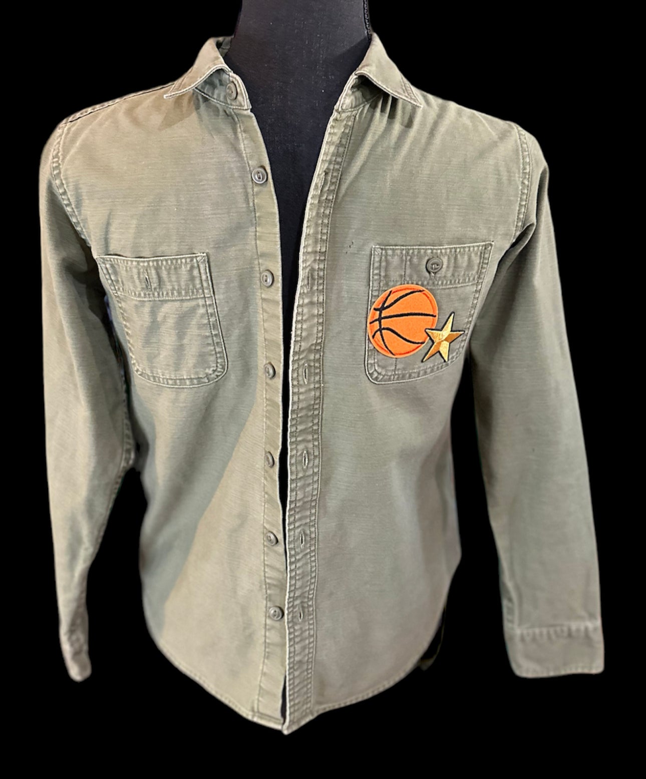 Customized “Tune Squad” Graphic Army Shirt with Patchwork