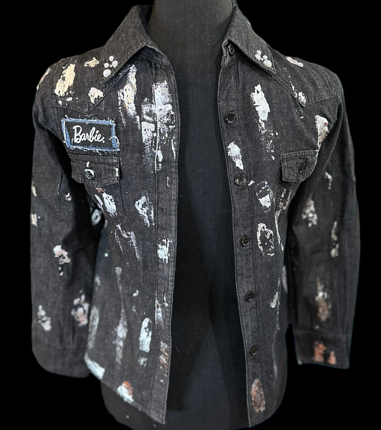 Customized “I ❤️Barbie” Graphic Denim Shirt with Silver Foil