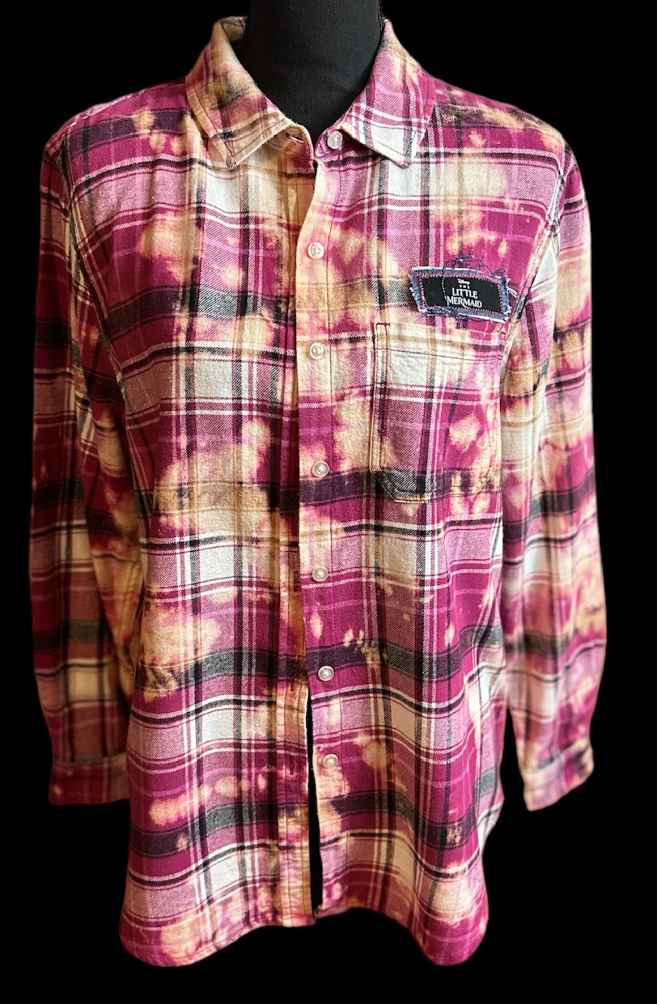 Customized “Mermaid” Graphic Reverse Tie Dye Vintage Flannel