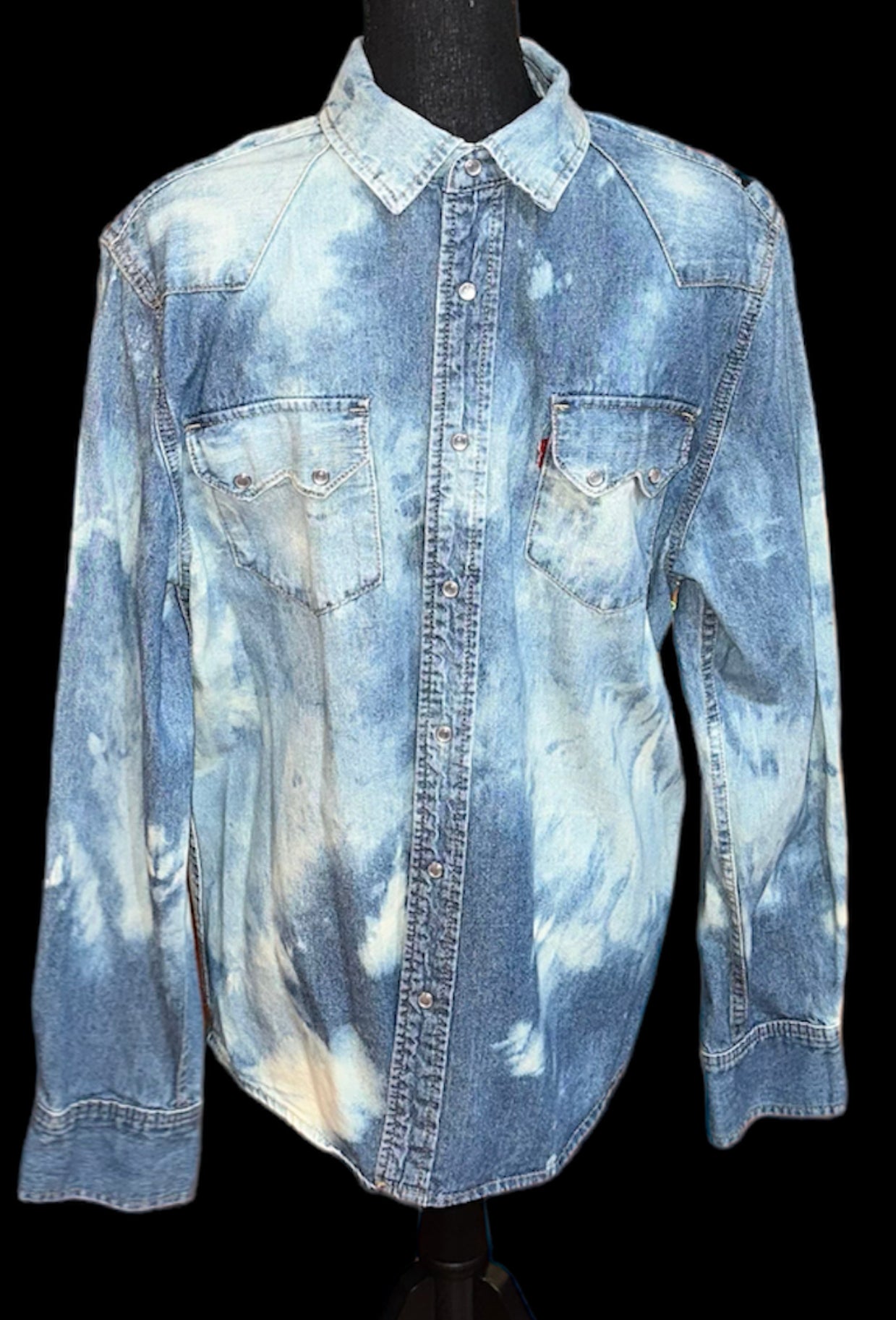 Customized Vintage “Freddie Mercury” Graphic Reverse Tie-Dye Denim Shirt