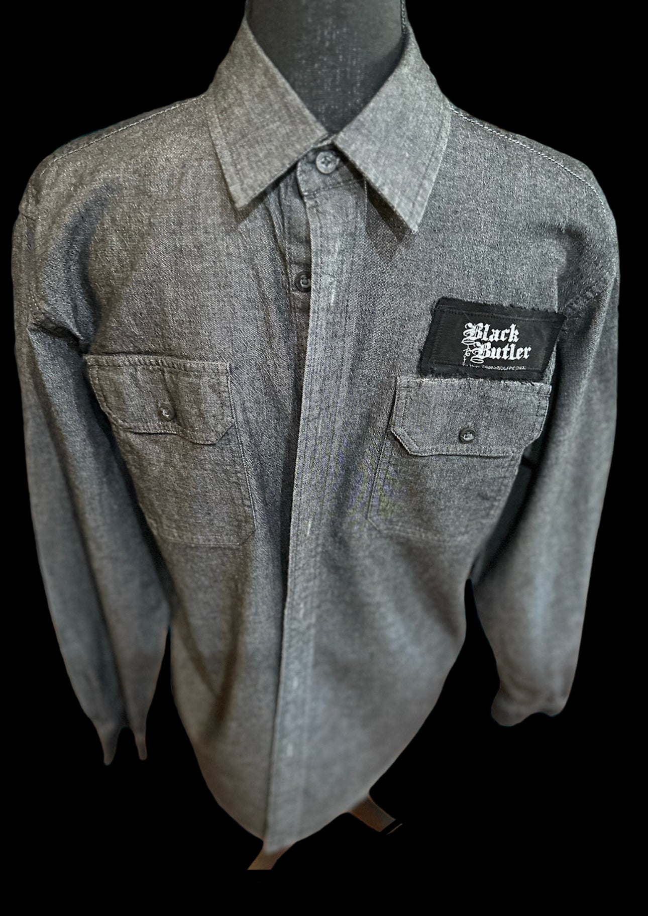 Customized ANIMA “My Lord” Graphic Charcoal Grey Denim Shirt