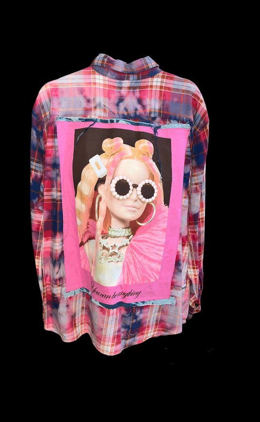 Customized “Chic Barbie” Graphic Reverse Tie Dye Flannel