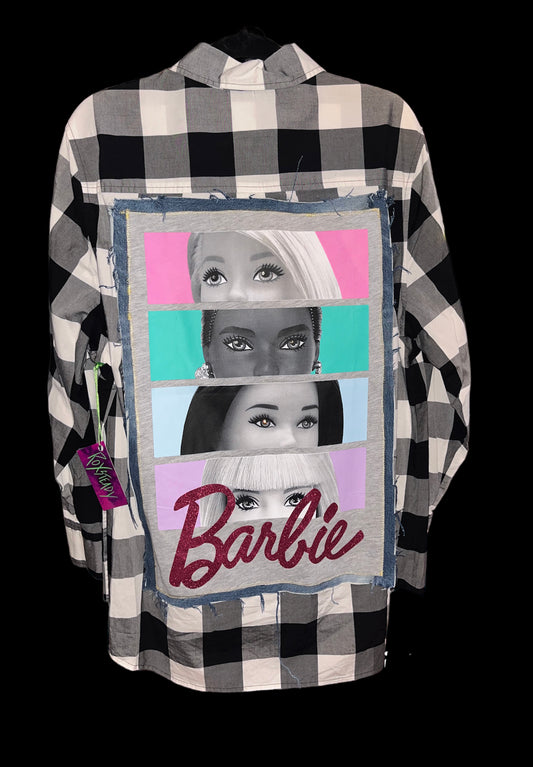 Customized “I ❤️U Barbie” Graphic Checkered Boyfriend Shirt