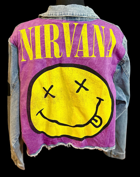 Customized “NIRVANA” Graphic Denim Patchwork Jacket