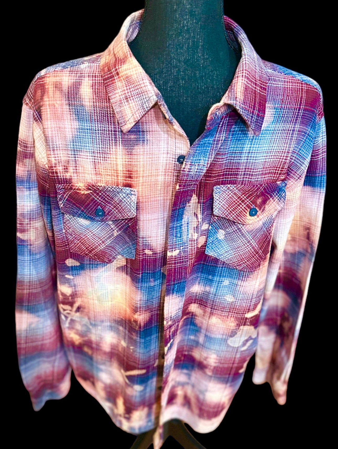 Customized “Lola” Graphic Reverse Tie Dye Vintage Flannel