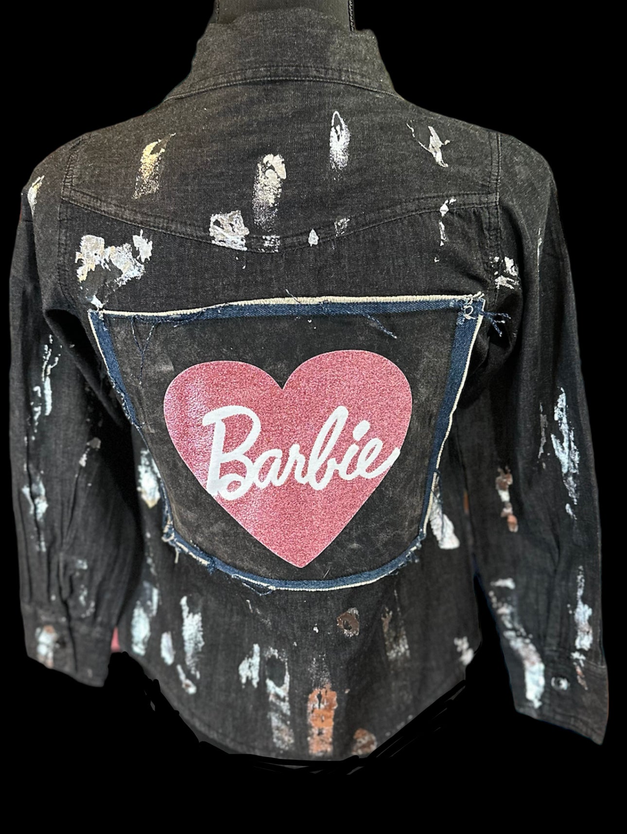 Customized “I ❤️Barbie” Graphic Denim Shirt with Silver Foil